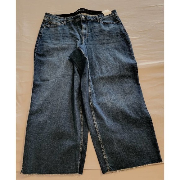 Calvin klein boho high rise wide leg cropped raw released hem jeans plus size 20 - Picture 2 of 13